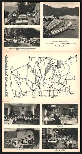 Klapp-AK Gemünd, Hotel-Restaurant Seehof-Urfttalsoerre, Veranda, Autowache Kermeterhochwald, Landkarte