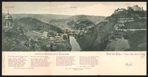 Klapp-AK Burg a. d. Wupper, Panorama mit Schloss, Unterburg und Diederichshöhe