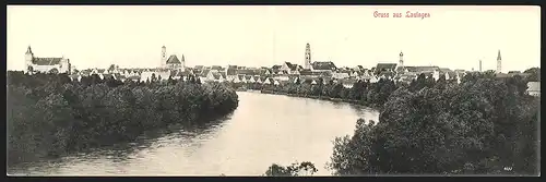 Klapp-AK Lauingen, Panoramablick vom Fluss zur Stadt