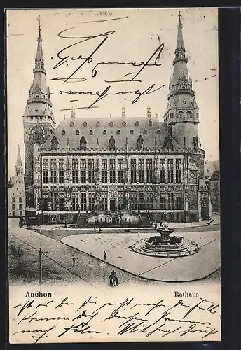 AK Aachen, Rathaus mit Brunnen
