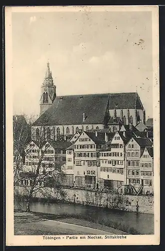 AK Tübingen, Partie am Neckar mit Stiftskirche