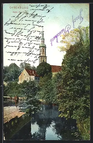 AK Offenburg, Kath. Kirche mit Wasser