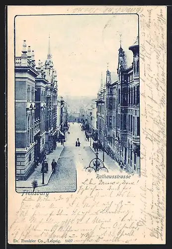 AK Flensburg, Rathausstrasse aus der Vogelschau