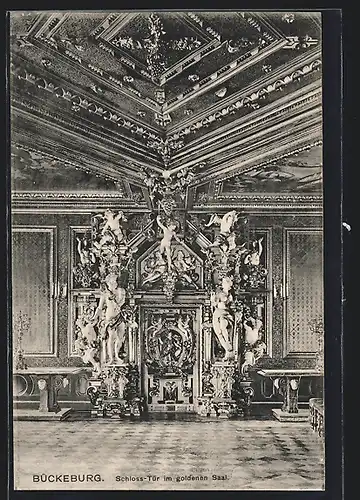 AK Bückeburg, Schloss-Tür im goldenen Saal