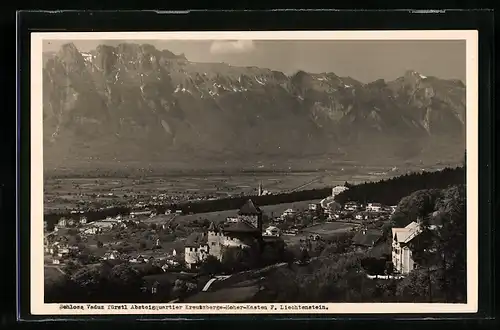 AK Vaduz, Ortsansicht mit Schloss und Bergpanorama