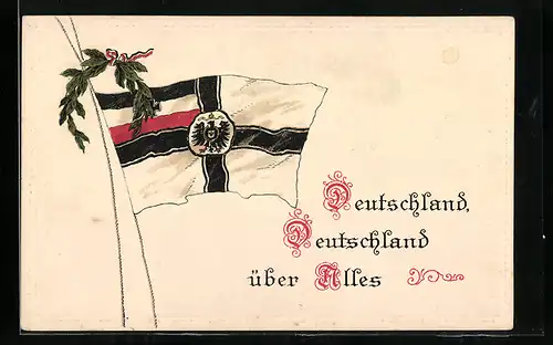 Präge-AK Reichskriegsflagge, Deutschland über Alles