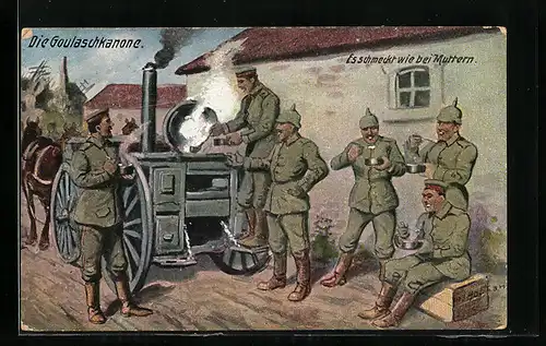 AK Soldaten bedienen sich an der Gulaschkanone