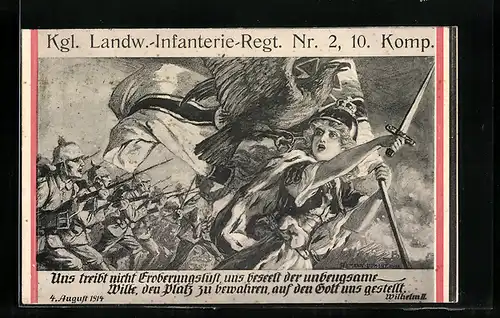 AK Kgl. Landw.-Infanterie-Regiment Nr. 2, 10. Komp., Germania führt ihre Truppen in die Schlacht