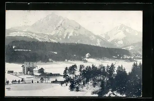 AK Igls, Ortsansicht im Winter mit Bergblick