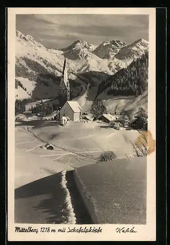 AK Mittelberg, Teilansicht im Winter gegen Schafalpköpfe