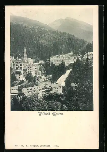 AK Wildbad Gastein, Teilansicht aus der Vogelschau