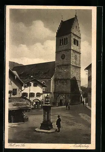 AK Zell am See, Marktplatz mit Wettersäule