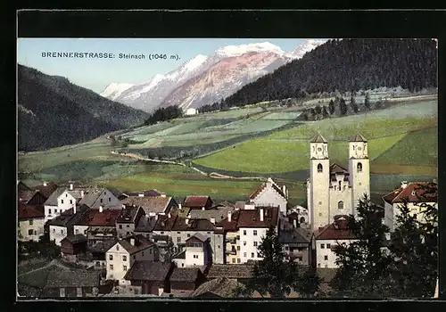 AK Steinach a. d. Brennerstrasse, Ortsansicht mit Bergen
