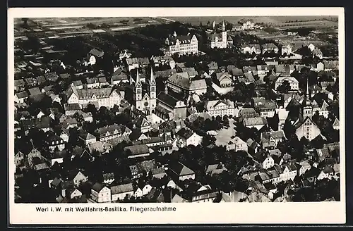 AK Werl i. W., Ortsansicht mit Wallfahrtskirche aus der Vogelschau