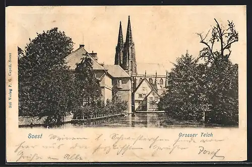 AK Soest, Grosser Teich mit Kirche