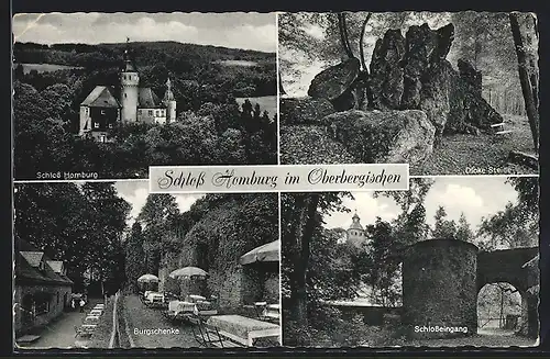 AK Nümbrecht /Rhld., Restaurant Burgschenke und Blick auf Schloss Homburg