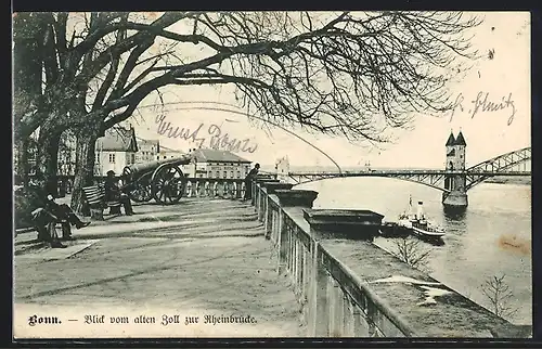 AK Bonn, Blick vom alten Zoll zur Rheinbrücke