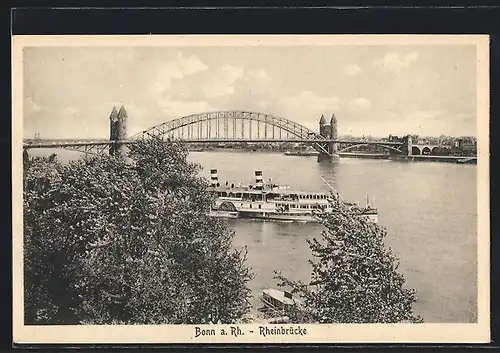 AK Bonn a. Rh., Rheinbrücke mit Dampfer