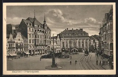 AK Bonn, Marktplatz mit Strassenbahn