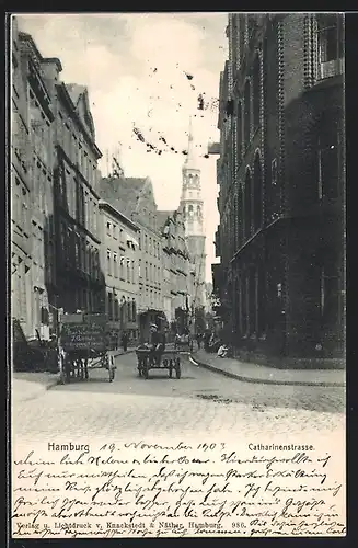 AK Hamburg, Catharinenstrasse mit Passanten