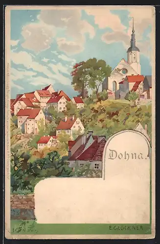 Künstler-AK Meissner & Buch (M&B) Nr. 5: Dohna, Ortspartie mit Kirche