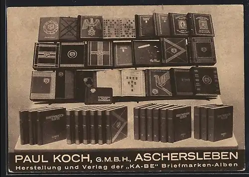 AK Aschersleben, Reklame für Paul Koch GMBH, Herstellung & Verlag der KA-BE Birefmarken-Alben
