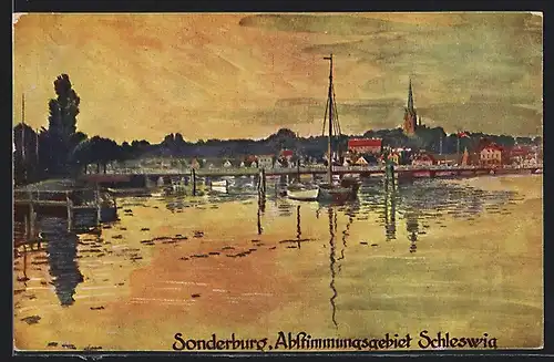 AK Sonderburg, Teilansicht mit Hafenpartie