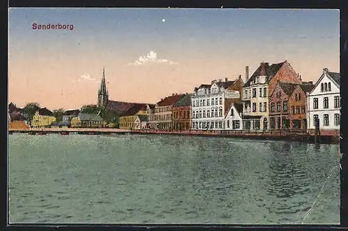 AK Sonderborg, Uferpartie mit Kirche