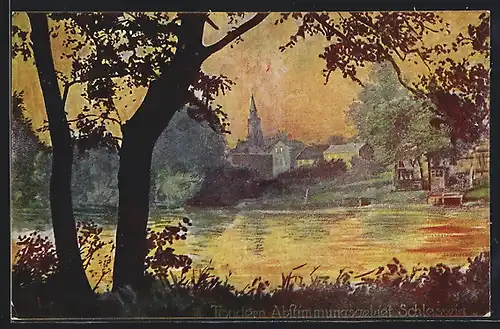 Künstler-AK Tondern /Schleswig, Uferpartie mit Bäumen