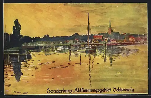 AK Sonderburg, Teilansicht mit Hafenpartie