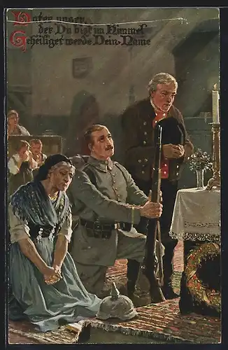 Künstler-AK Vater unser, der Du bist im Himmel..., Soldat in der Kirche