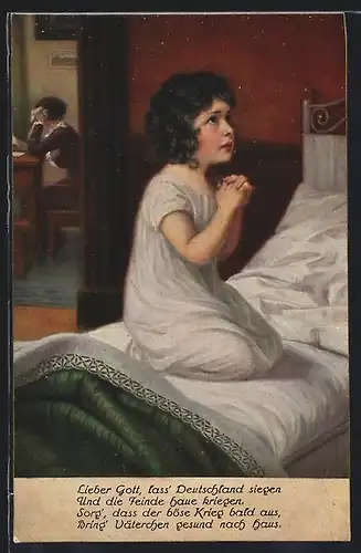 AK Mädchen betet für die gesunde Heimkehr ihres Vaters aus dem Krieg