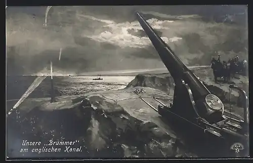Künstler-AK Unsere Brummer am englischen Kanal, Artillerie