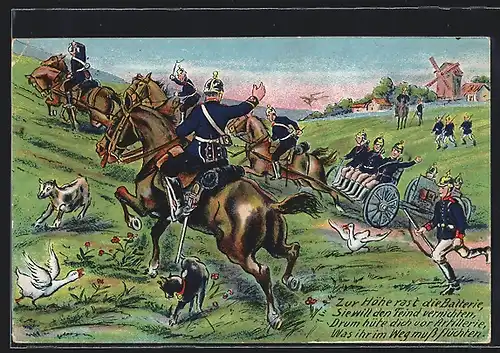 AK Artillerie-Batterie wird auf erhöhte Position gefahren