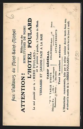 AK Reklame A l`Ommelette renommee de la Mere Poulard Un Verre de Benedictine