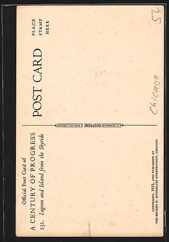 AK Chicago, A Century of Progress 1933, View of Lagoon and Island from the Skyride