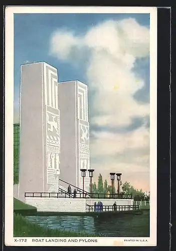 AK Chicago, International Exposition 1934, Boat Landing and Pylons