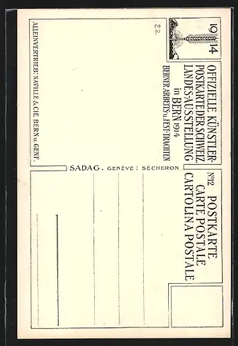 Künstler-AK Bern, Schweizerische Landes-Ausstellung 1914, Frau in Festtracht