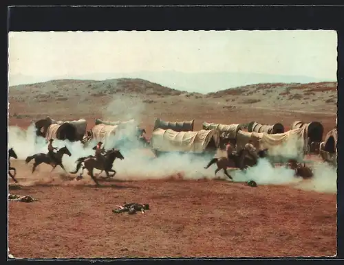 AK Szene aus Unter Geiern, Geier greifen den Treck an, Karl May