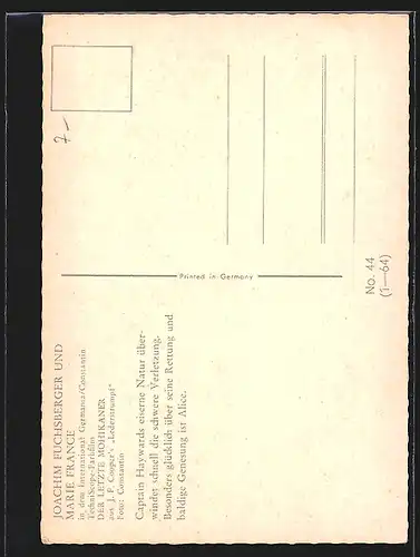 AK Der letzte Mohikaner, Captain Haywards eiserne Natur überwindet schnell die..., Jochim Fuchsberger und Marie France
