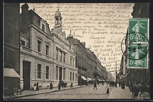 AK Rouen, L`Hotel des Postes et la Rue Jeanne d`Arc