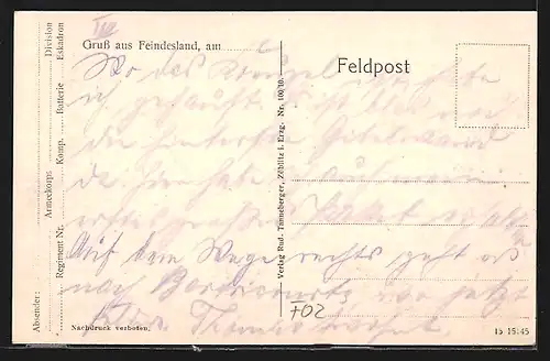 AK Merlet, Blick auf die Mühle, Feldzug 1914-15