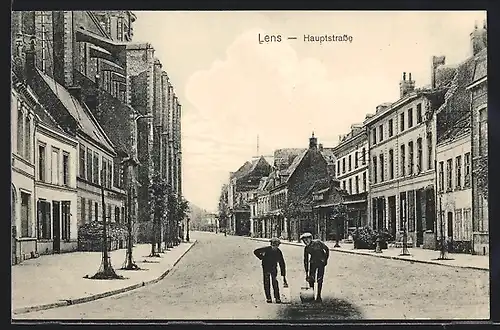 AK Lens, Hauptstrasse mit zwei Jungen
