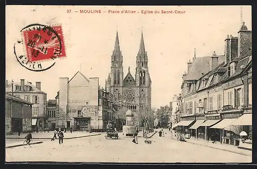 AK Moulins, Place d`Allier, Eglise du Sacré-Coeur