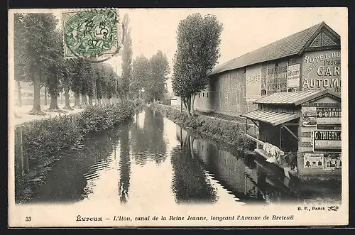 AK Evreux, L`Iton, canal de la Reine Jeanne, longeant l`Avenue de Breteuil