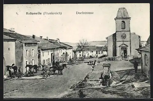 AK Halloville, Strassenpartie an der Kirche, dt. Soldaten
