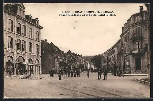 AK Beaucourt, Place Centrale et Rue de Saint-Dizier