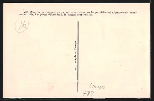 AK Limoges, Choix de la Porcelaine a la sortie des Fours