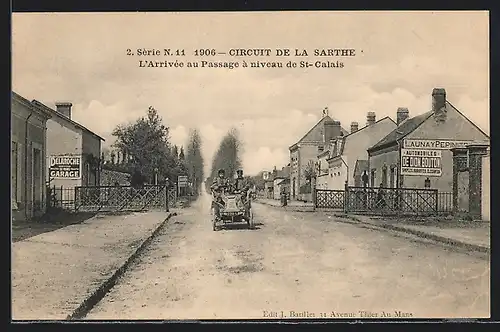 AK St-Calais, Circuit de la Sarteh 1906, L`Arrivee au Passage a niveau de St-Calais