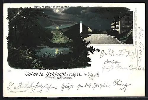 Lithographie Col de la Schlucht, Hôtel Defranoux, Retournemer et Longemer